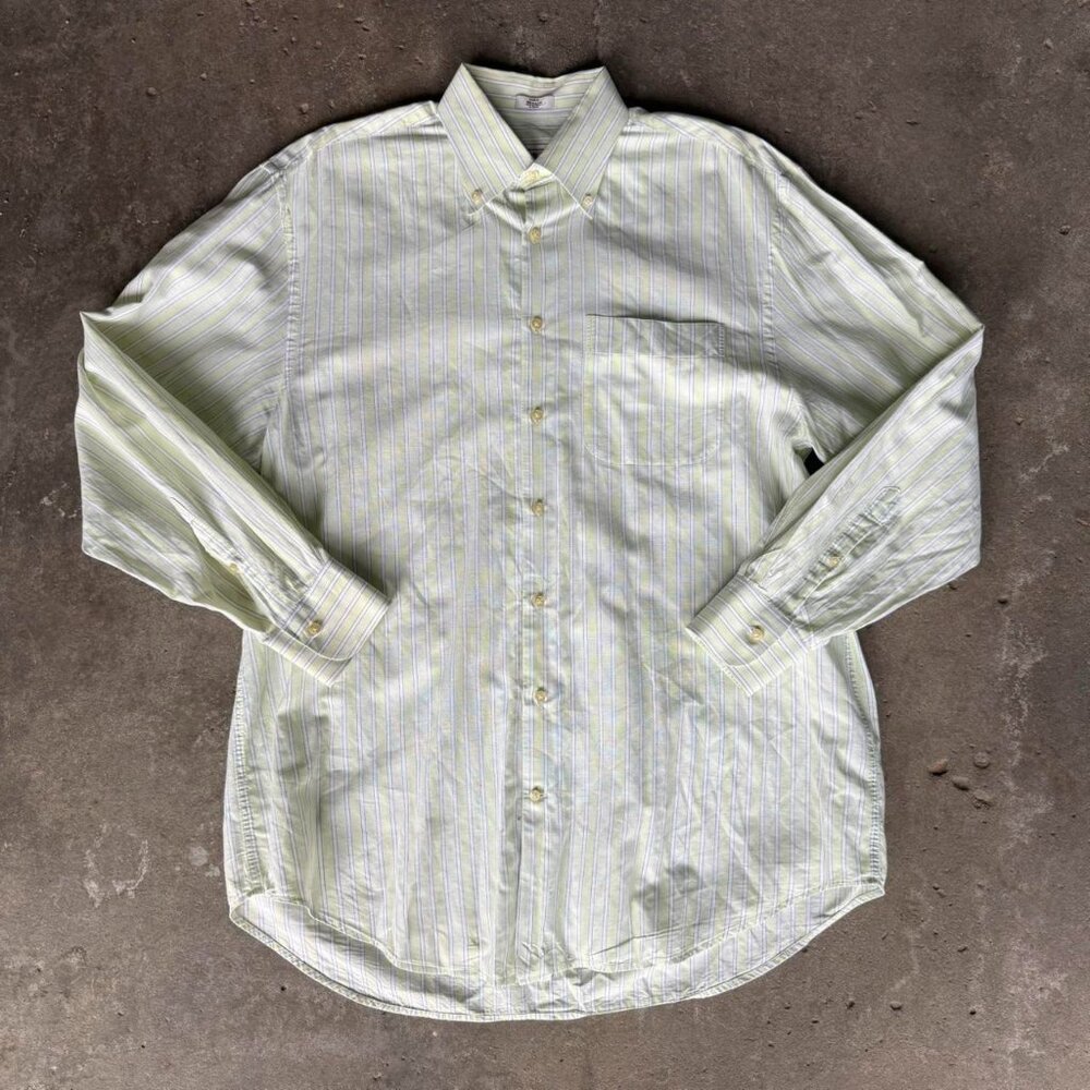 Peter Millar Green Yellow Striped Button Up Dress Shirt • Preppy • Size L